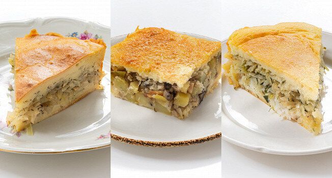 Пирог на кефире с заливным тестом и трёх начинках