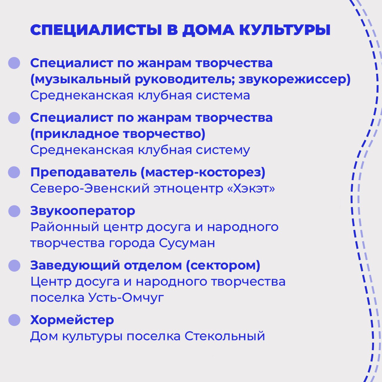 В Магаданской области утвержден перечень вакансий, включенных в программу «Земский работник культуры» В Магаданской области утвержден перечень вакансий, включенных в программу «Земский работник культуры»