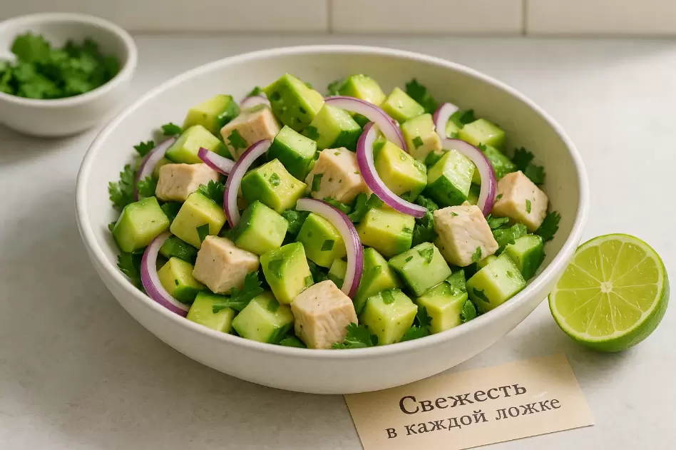 Свежий взгляд на любимый салат: курица и авокадо с лаймом