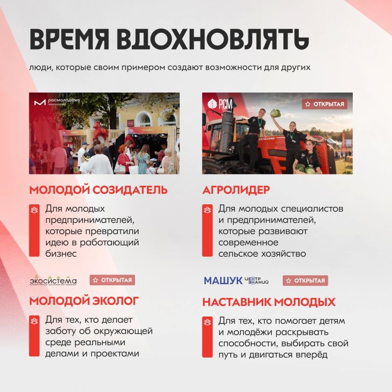 Открыт прием заявок на участие во Всероссийской премии молодежных достижений «Время молодых»